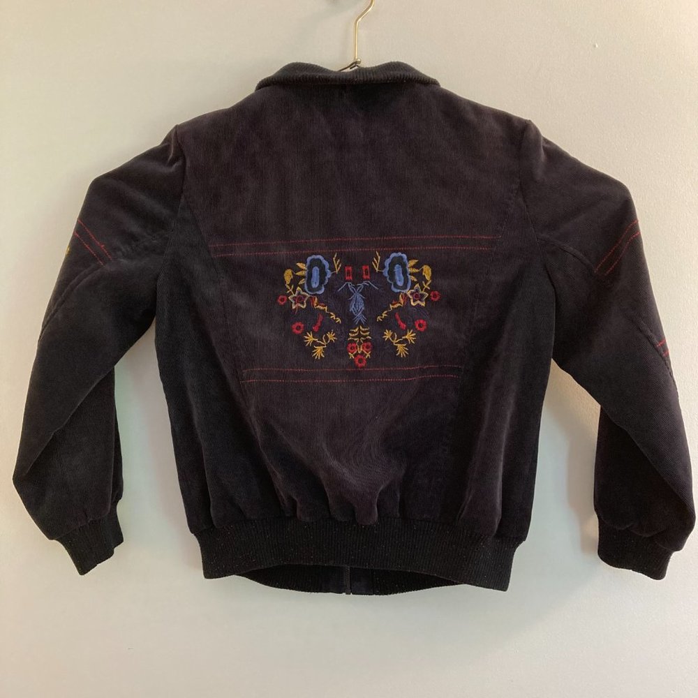 Jing Yu Jacket Dark Blue Corduroy Flower Graphic Embroidery Front & Back women S